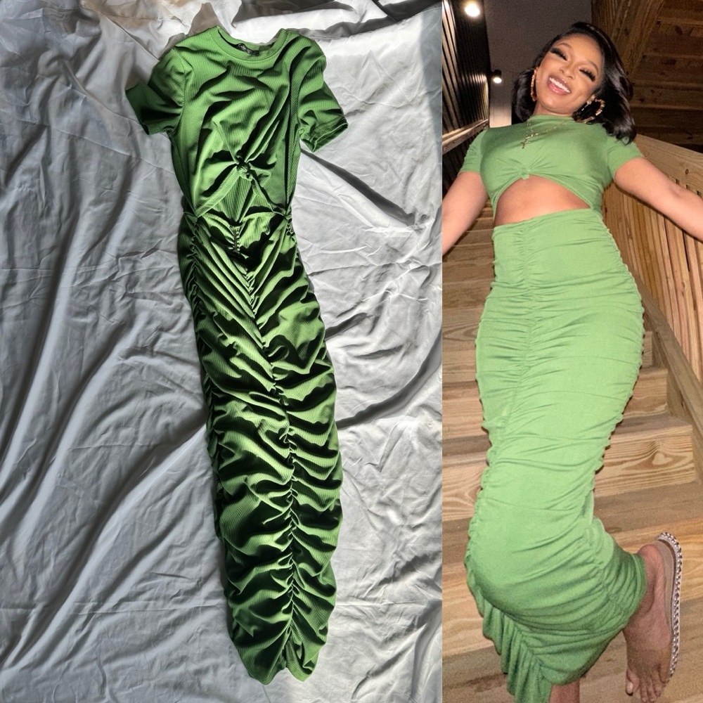 Elegant Green Ruched Maxi Dress